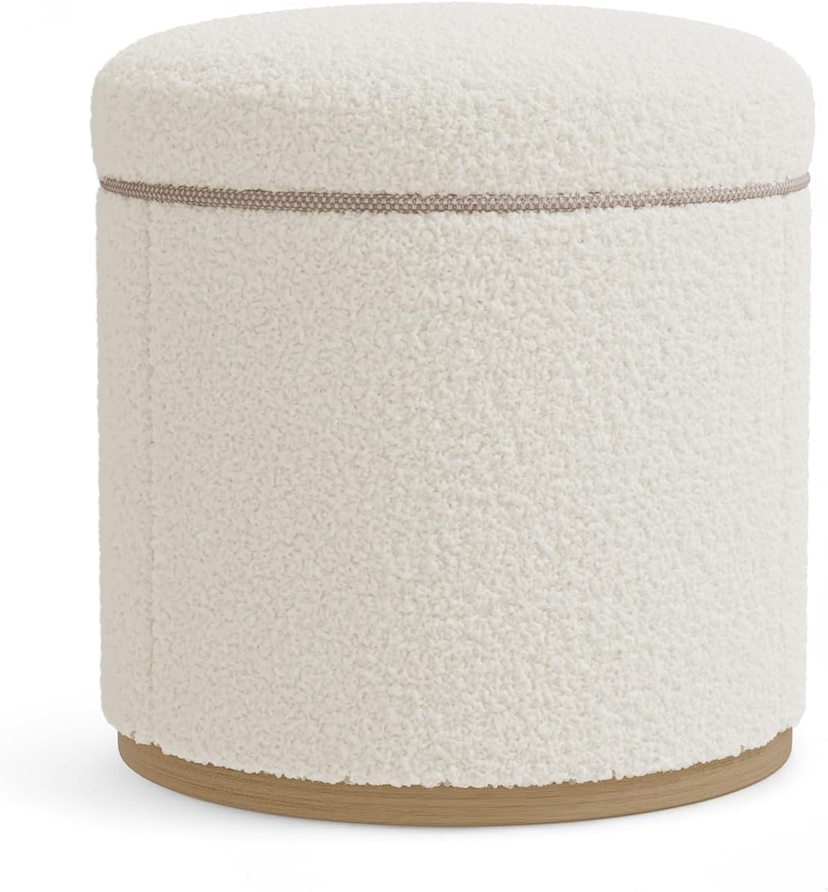 Round Ottoman with Storage, Small Ottoman Foot Rest, Footstool, Boucle Upholstered Vanity Stool, Storage Ottoman with Wood Frame and Base for Living Room, White