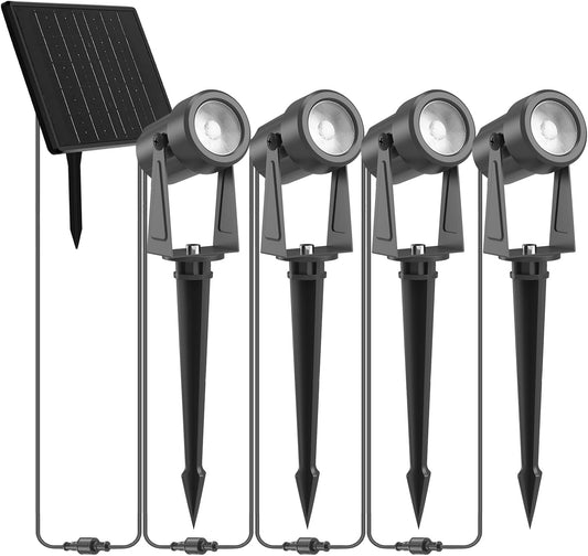 ZYAN Solar Spot Lights Outdoor, Solar Spotlights Outdoor Waterproof for Yard, Garden, Lawn, Plant, Tree, Wall, Pool Areas, with Auto On\/Off, Warm White, 4 Pack (Black Housing)