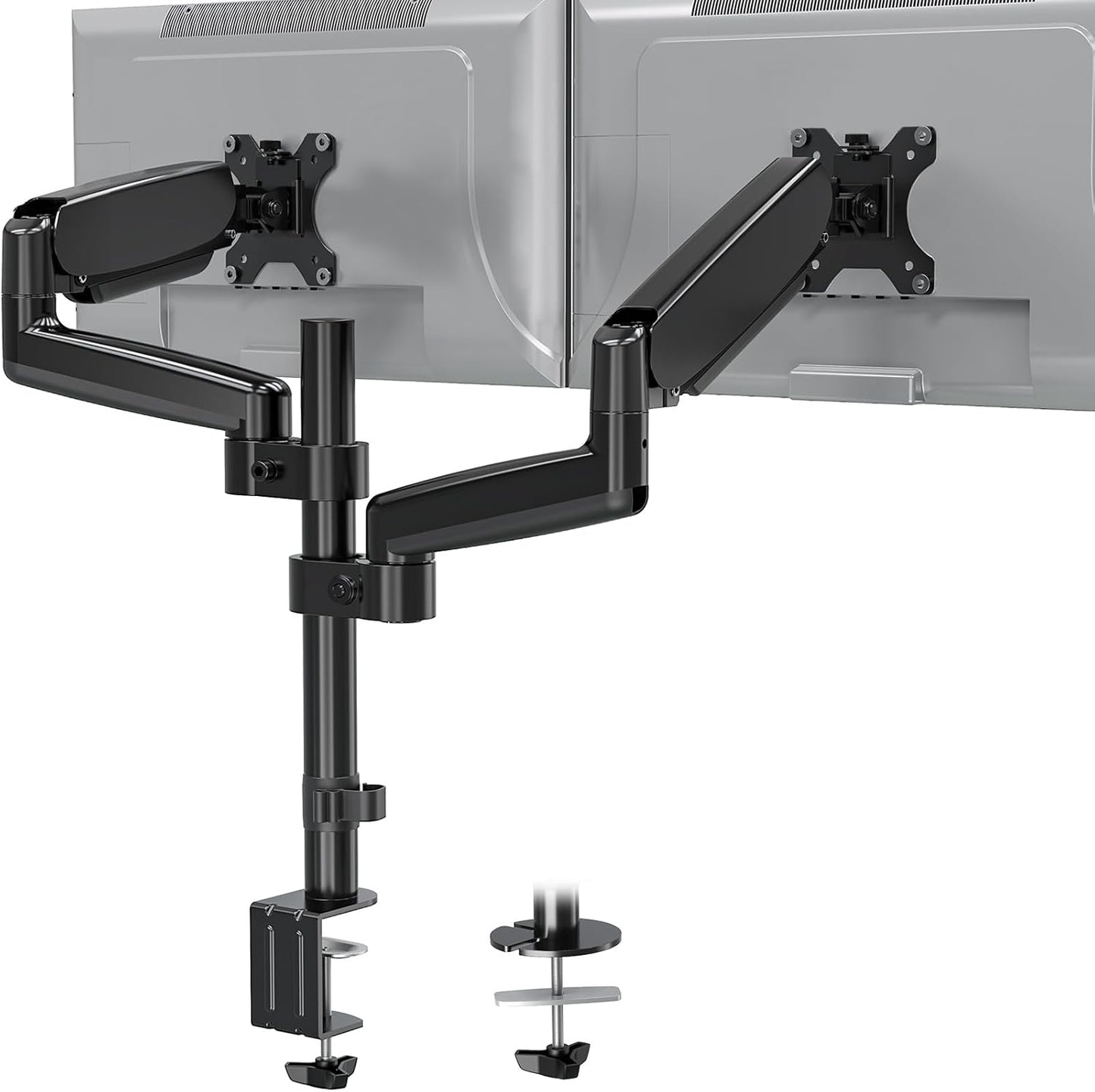 MOUNTUP Dual Monitor Desk Mount, Dual Monitor Stand for Desk Fits 17 to 32 Inch Screen, Gas Spring & Height Adjustable Computer Monitor Desk Mount for 2 Monitors, VESA Mount with Clamp/Grommet Base
