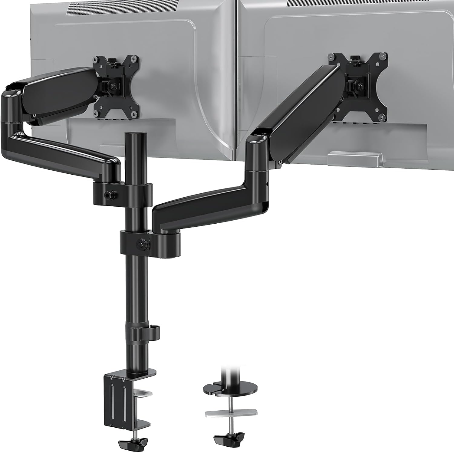 MOUNTUP Dual Monitor Desk Mount, Dual Monitor Stand for Desk Fits 17 to 32 Inch Screen, Gas Spring & Height Adjustable Computer Monitor Desk Mount for 2 Monitors, VESA Mount with Clamp/Grommet Base