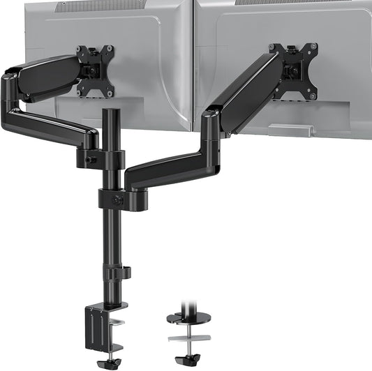 MOUNTUP Dual Monitor Desk Mount, Dual Monitor Stand for Desk Fits 17 to 32 Inch Screen, Gas Spring & Height Adjustable Computer Monitor Desk Mount for 2 Monitors, VESA Mount with Clamp/Grommet Base