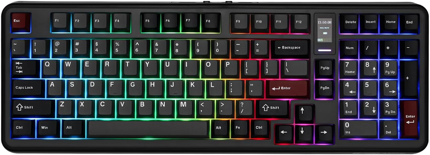 MechLands Vibe99 Wireless Gaming Keyboard with 1.06\u2019\u2019 Screen, 100 Keys Gasket Mechanical Keyboard, Hot Swappable Creamy Keyboard with BT5.0\/2.4GHz\/USB-C, 5-Layer Padding, RGB, NKRO for Win\/Mac (Black)