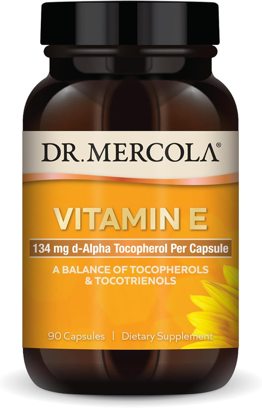 Dr. Mercola Vitamin E, 90 Servings (90 Capsules), 134 mg Per Capsule, Dietary Supplement, Supports Healthy Skin, Non-GMO