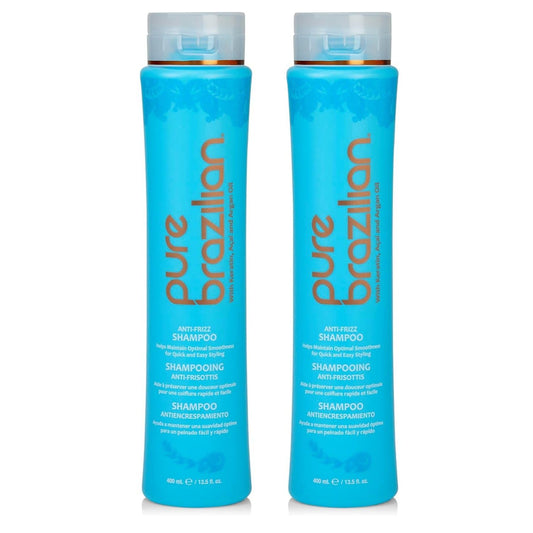 Pure Brazilian Anti-Frizz Daily Shampoo, Salt-Free, Color Safe, with Keratin, Argan Oil & Acai for Prolonged Treatment & Smooth Hair, 13.5 Oz (Pack of 2)