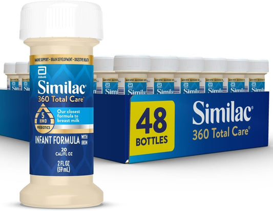 Similac 360 Total Care Infant Formula, Has 5 HMO Prebiotics, Our Closest Prebiotic Blend to Breast Milk, Non-GMO,\u2021 Baby Formula, Ready to Feed, 2-fl-oz Bottle, Pack of 48