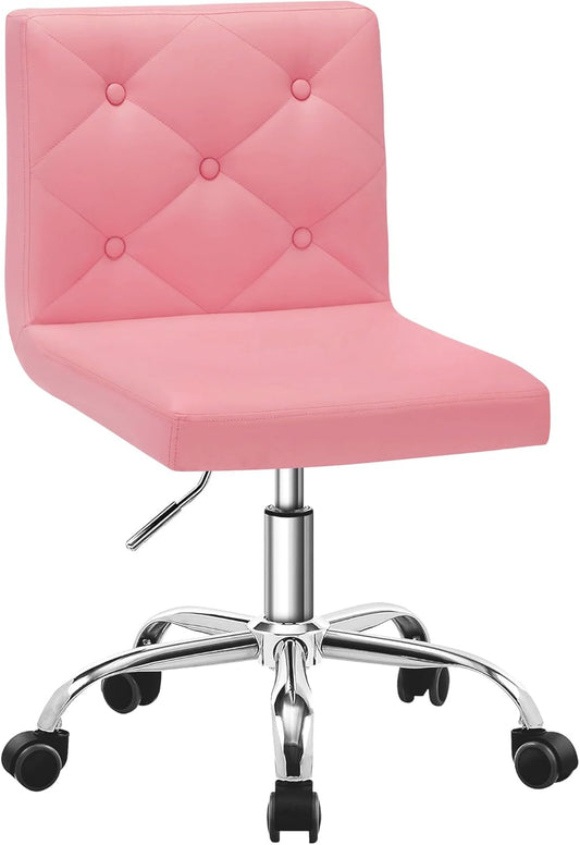 VECELO PU Leather Mid-Back Armless Desk Chair Adjustable Height 360° Rolling Swivel for Home Office Work