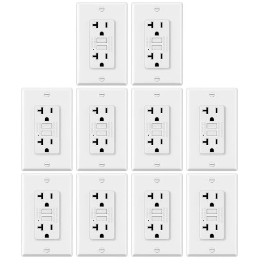 ELECTECK 10 Pack GFCI Outlets 20 Amp, Non-Tamper Resistant, Decor GFI Receptacles with LED Indicator, Ground Fault Circuit Interrupter, Wallplate Included, ETL Listed, White