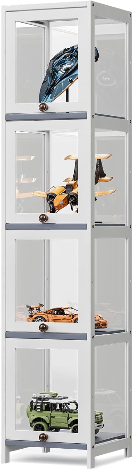Athena Collection Curio Display Cabinet, 4-Tier Acrylic Display Case 60\u201D Tall Display Cabinet for Collectibles Figures Trophy for Living Room Office and Bedroom- White
