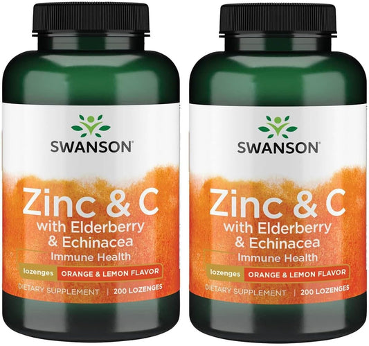 Swanson Zinc & C Lozenges w/Elderberry & Echinacea-Orange & Lemon Flavor 200 LOZ 2 Pack