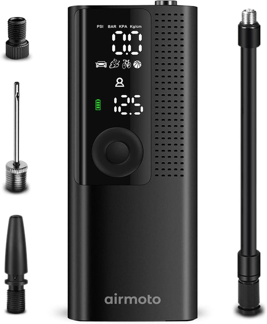 Airmoto Tire Inflator Portable Air Compressor\/Pump for Car Tires w\/Digital Tire Pressure Gauge - Air Compressor (120 PSI) - Motorcycle, Electric Bike Pump and Bicycle Pump w\/LED Light