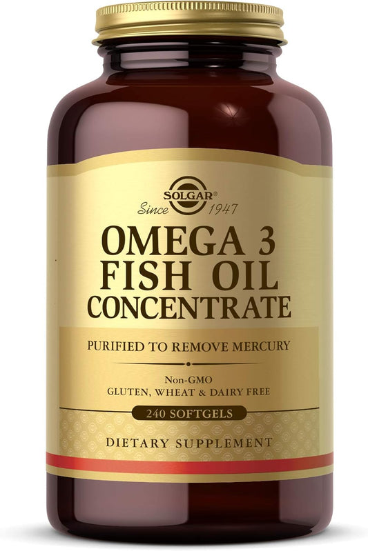 Solgar Omega-3 Fish Oil Concentrate, 240 Softgels - Support for Cardiovascular, Joint & Brain Health - Contains EPA & DHA Omega 3 Fatty Acids - Non GMO, Gluten Free, Dairy Free - 120 Servings