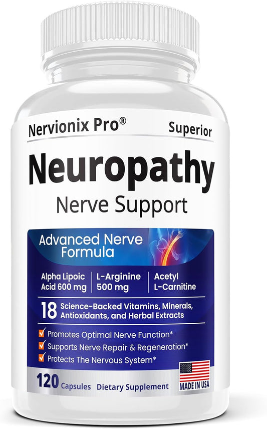 Nervionix Neuropathy Supplement with 600 mg Alpha Lipoic Acid - Made in USA - 18-in-1 Natural Nerve Vitamins - 120 Capsules