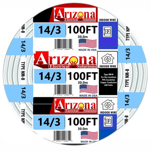 100 Feet 14/3 Type NM-B Copper. #14 AWG, 3 Conductors with Ground. Insulated Jacket Blue