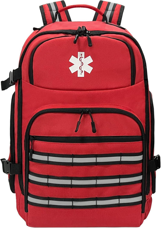 First Aid Backpack,Empty Emergency Medical Backpack,with Reflective Strip for Camping Hiking Daycare Outdoors,Red (Bag Only)