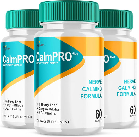 (3 Pack) CalmPro5 Calm Pro 5 Nerve Support Pills Supplement, CalmPro 5 Maximum Strength Capsules for Sciatica Ease Advanced Calming Formula, Calm Pro5 Five Vitamin Natural Ingredient Calm5 (180 Count)