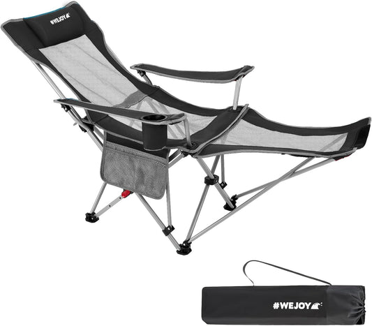 #WEJOY 2-in-1 Reclining Camping Chair, Lightweight Folding Camping Chair with Adjustable Backrest & Footrest, Camping Lounge Chair with Headrest, Cup Holder, Storage Bag, for Beach, Lawn, Concert