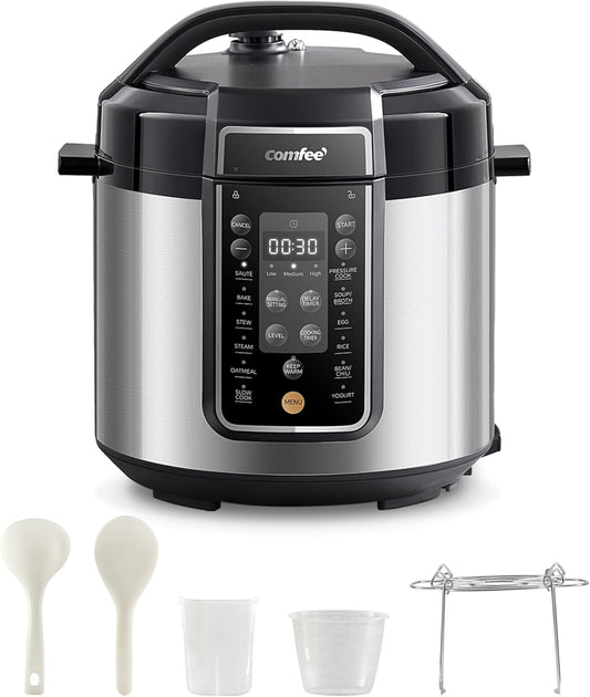 COMFEE\u2019 Pressure Cooker 6 Quart with 13 Cooking Functions, Olla de Presion Non-Stick Pot Yogurt Maker Rice Cooker Slow Cooker Sauté Steamer, Healthy Ceramic Inner Pot