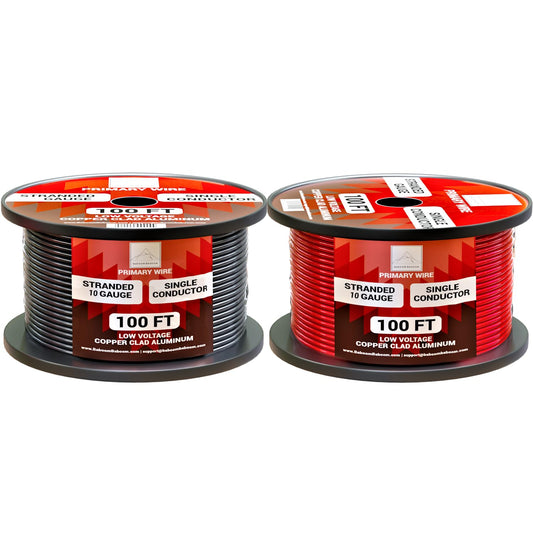 10 Gauge Wire Combo 2 Pack (200ft Total) 100ft Per Roll, 12V Low Voltage Automotive and Electrical Cable, Copper Clad Aluminum (CCA)