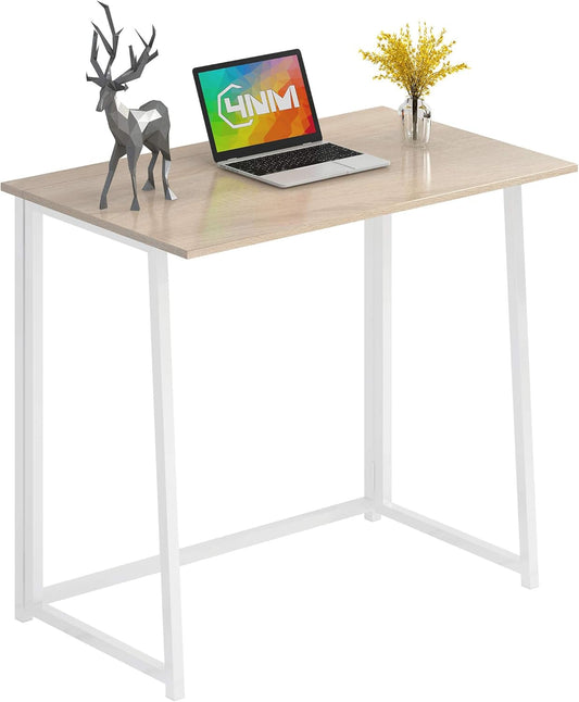 4NM 31.5" Folding Desk, Simple Assembly Computer Desk Study Writing Table for Small Space Offices\/Home - Natural and White