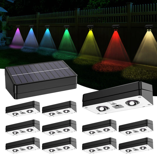 ZSYIQIXI Solar Fence Lights Outdoor 12 Pack, Solar Fence Lights 12 Modes RGB Color, Fence Solar Lights Outdoor Waterproof LED Decor for Wall, Patio, Deck, Backyard, Garden, Pool, Railing