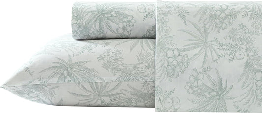 Tommy Bahama - Queen Sheets, Cotton Percale Bedding Set, Crisp & Cool, Stylish Home Decor (Pen and Ink Palm Green, Queen)