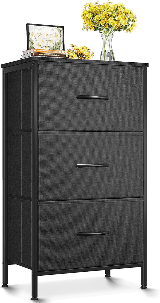 AODK Dresser for Bedroom Nightstand Small Dresser Chest of Drawers End Table for Living Room, Closet Dresser with 3 Storage Drawers Organizer Clothes, Black