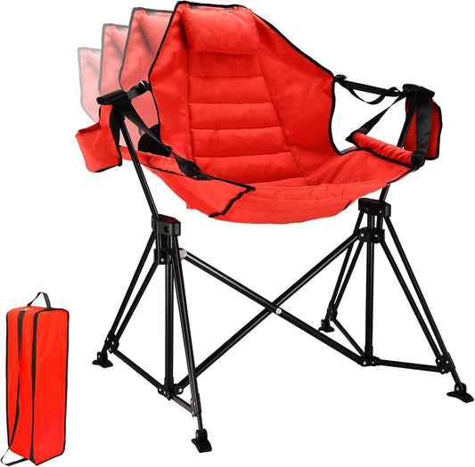 FREETOUR Hammock Camping Chair Folding 350lbs Foldable Portable Rocking Chairs for Adults Outside Swinging Camp with Stand Lawn Garden Hanging Outdoor Crimson
