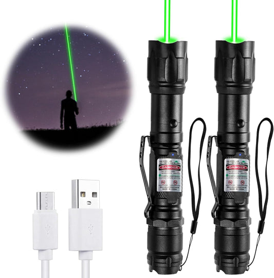 [2 Packs] Rechargeable Professional Green Beam Flashlight Long Distance Range for TV/LED/LCD Screens Tactical Flashlights Presentation Office/Outdoors/Astronomic/Construction [002]