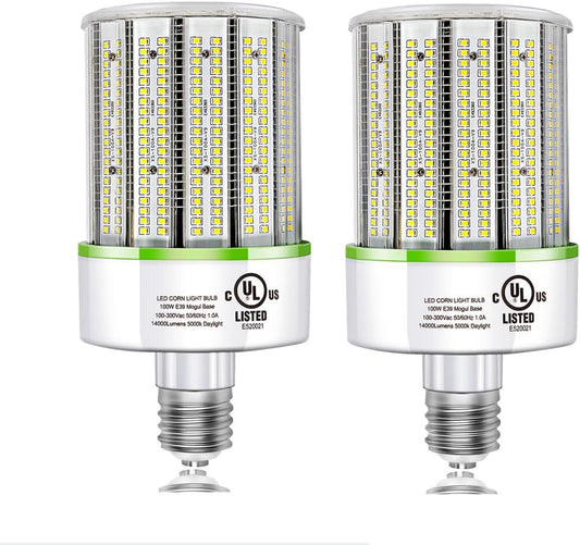 TJBB UL Listed 2-Pack 100W Led Corn Cob Light Bulb, E39 Large Mogul Base led Bulb (250-400W MH\/HPS Replace) Indoor Outdoor Lighting for Garage Warehouse High Bay Parking Lot Wall Pack