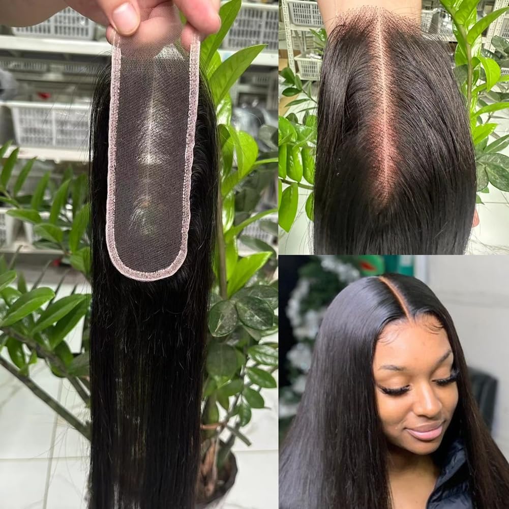 Aorbige 2x6 HD Swiss Lace Melt Skin Lace Closure Long Deep Parting Raw Hair Materials Straight Style Much Fuller with Natural Hair Line Human Hair Natural Black Color (16inch, HD 2x6 lace closure)