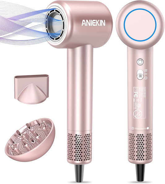 Hair Dryer, High-Speed Ionic Low Noise Blow Dryer with Brushless Motor for Fast Drying, Thermo-Control Quiet Compact Hair Blow Dryer with Magnetic Diffuser for Curly Hair for Home Travel Salon