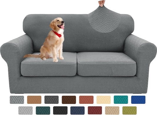 XINEAGE 2025 New 3 Pieces Couch Covers for 2 Cushion Sofa Super Stretch Loveseat Slipcover Pet Dog Universal Slip Cover Anti Slip Love Seat Furniture Protector (Light Gray, 55"-69")