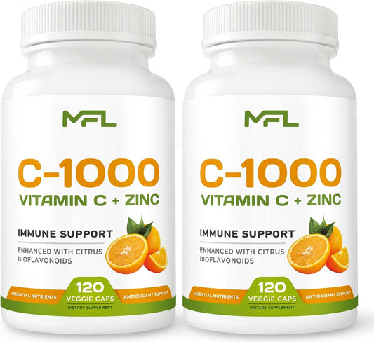 (2 Pack) MFL Vitamin C + ZINC | C - 1000 | VIT C 1,000mg | Zinc 25mg | Citrus Bioflavonoids 25mg | Non-GMO & Gluten Free