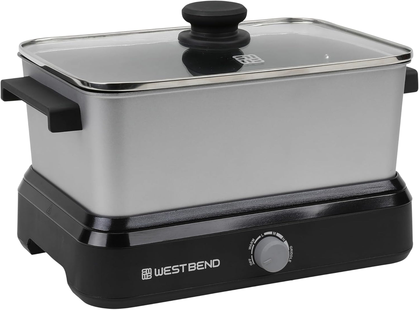 West Bend 87905 Slow Cooker Large Capacity Non-stick Vessel with Variable Temperature Control Includes Travel Lid and Thermal Carrying Case, 5-Quart, Silver
