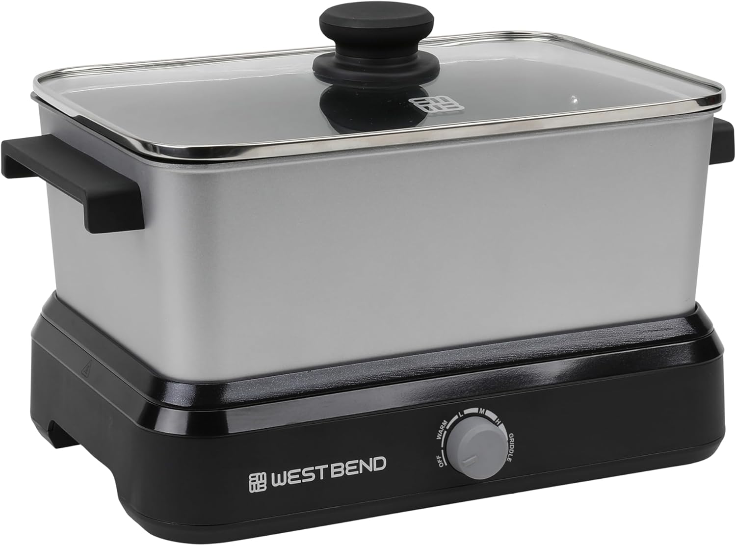 West Bend 87905 Slow Cooker Large Capacity Non-stick Vessel with Variable Temperature Control Includes Travel Lid and Thermal Carrying Case, 5-Quart, Silver