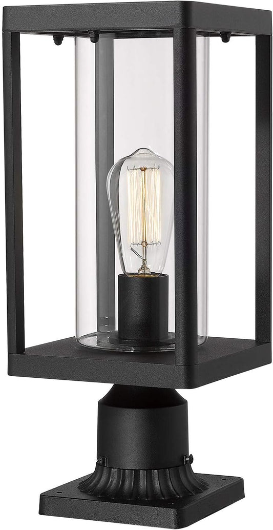 Beionxii Outdoor Post Lights, 20inch Large Modern Large Exterior Post Lantern Pillar Light with Pier Mount Base, Black Cast Aluminum w\/Clear Cylinder Glass - A291P-1PK