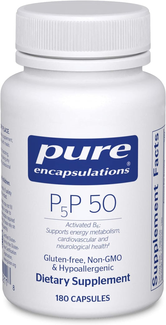 Pure Encapsulations P5P 50 - Active Vitamin B6 - Supports Energy Metabolism & Brain Health* - Gluten Free & Non-GMO - 180 Capsules