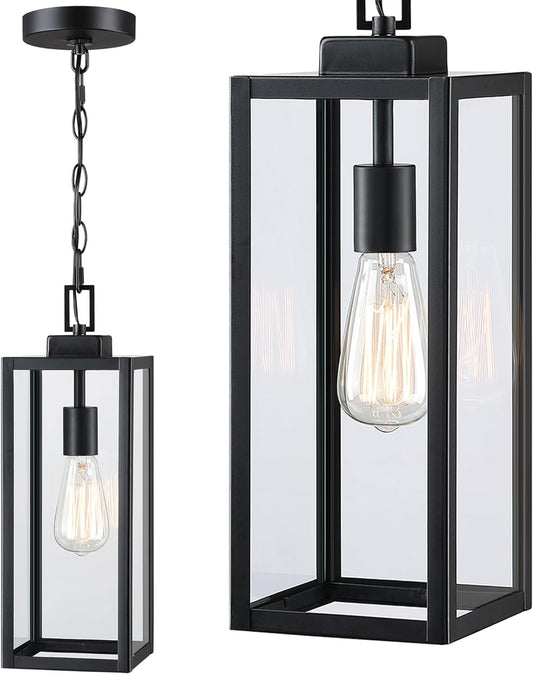 17 Inch Outdoor Pendant Light,Front Porch Outdoor Pendant Light,Metal and Glass Outdoor Hanging Light Ceiling Mount Exterior Hanging Lantern for Front Porch Ceiling Light, E26