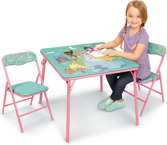 Disney Princess Girls Folding Table & Chairs Set for Kids and Toddlers 36 Months Up to 7 Years, Includes: 1 Table (36" L x 24" W x 20" H), 2 Chairs (13" L x 13.5" W x 21" H) Weight Limit: 70 lb