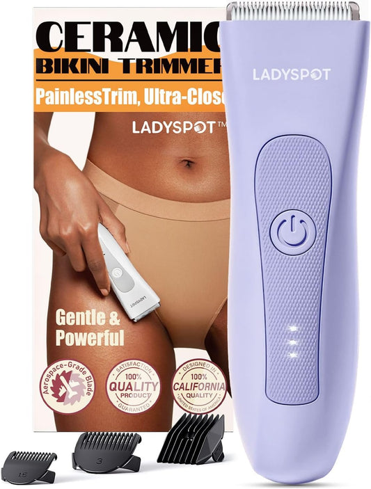 Bikini Trimmer for Women, Pubic Hair Trimmer Women -Electric Hair Trimmer Shaver Razors for Women, LADYSPOT™ Shaving Sets,with 3 Guards,Replaceable Hypoallergenic Ceramic Blade,Wet\/Dry(Purple Women)