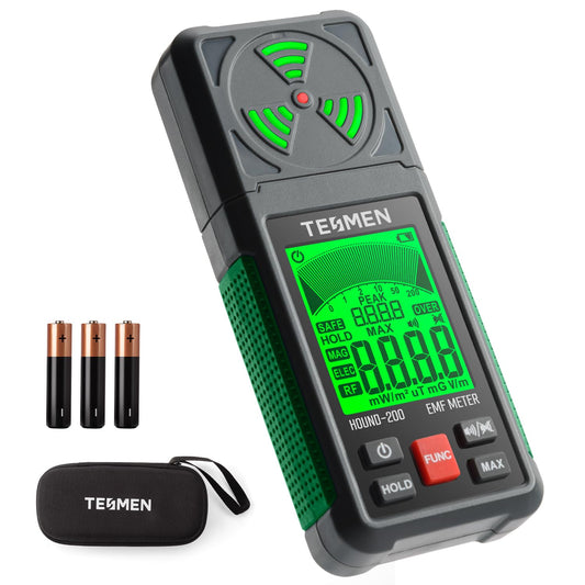 TESMEN EMF Meter, Hound-200 EMF Detector: 3-in-1 Portable Electromagnetic Field Radiation Detector for EF, RF, MF, WiFi Signal, Suitable for Home, Office EMF Inspections and Ghost Hunting - Green