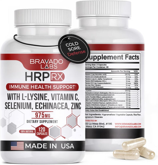 Advanced Lysine Immune Boost 975 mg with Zinc, Echinacea, Vitamin C - Maximum Immune Support Supplement - Lysine Outbreak Support Pills for Adults - 120 ct