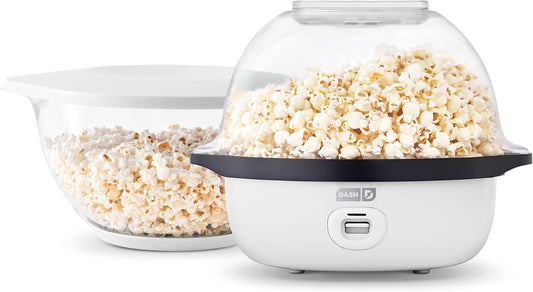 DASH SmartStore™ Deluxe Stirring Popcorn Maker, Hot Oil Electric Popcorn Machine with Large Lid for Serving Bowl and Convenient Storage, 24 Cups \u2013 White