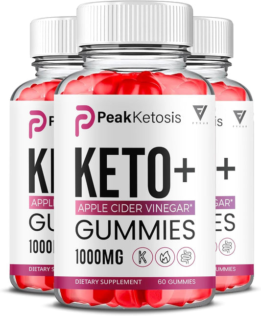 (3 Pack) Peak Ketosis Keto Gummies PeakKetosis 1000mg Melt Fast, Peak Ketosis Apple Cider Vinegar Max Strength 1000mg Multivitamin Supplement, PeakKetosis Advanced Daily Health Formula (180 Gummies)