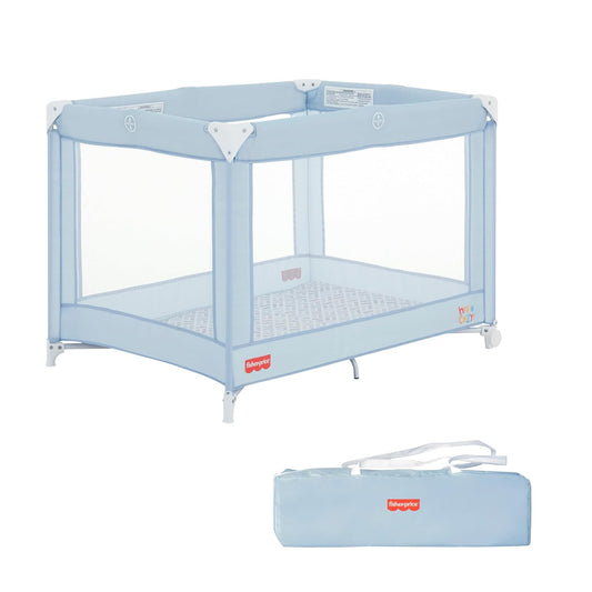 Fisher-Price Play All Day Baby Playard in Moon Mist, No Tool Assembly, Easy One-Hand Fold, Breathable Mesh Sides, Carry Bag Included