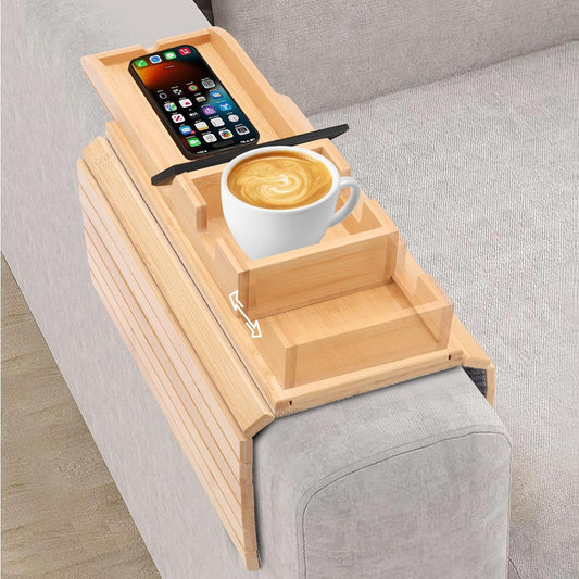 2-in-1 Sofa Arm Tray with Anti-Slip Pad - Detachable Couch Cup Holder & Armrest Table for Eating, Drinking, Snacking & Remote Control