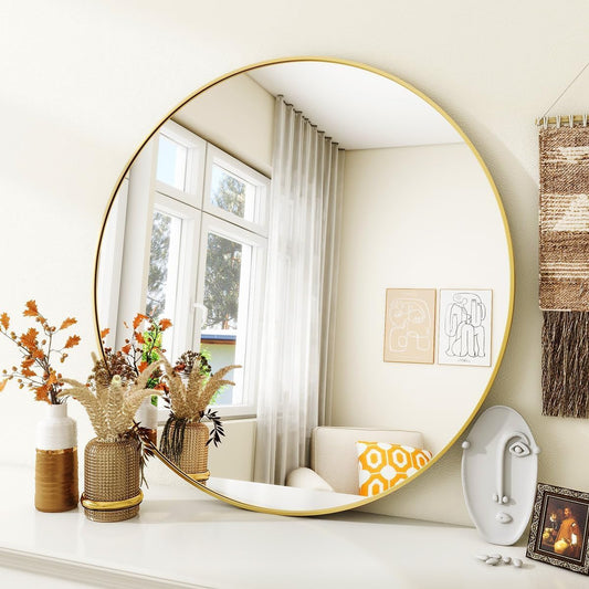 Gold 30 Inch Round Mirror, Large Circle Mirror Metal Frame, Bathroom Mirrors for Over Sink, Round Mirror for Wall Decor, Living Room, Bedroom, Vanity