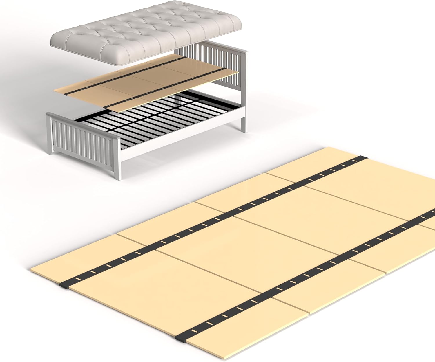 BBX-G Heavy Duty Thick Folding Box Spring, Mattress Supporting Wood Floor, Foldable Box Spring, Bed Support Slats,48"x60"