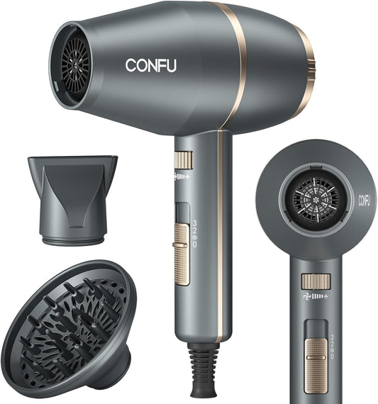 CONFU Hair Dryer, Hair Dryer with Diffuser 1875W, Negative Ionic Blow Dryer for Women & Men, Small Blow Dryer for HOM