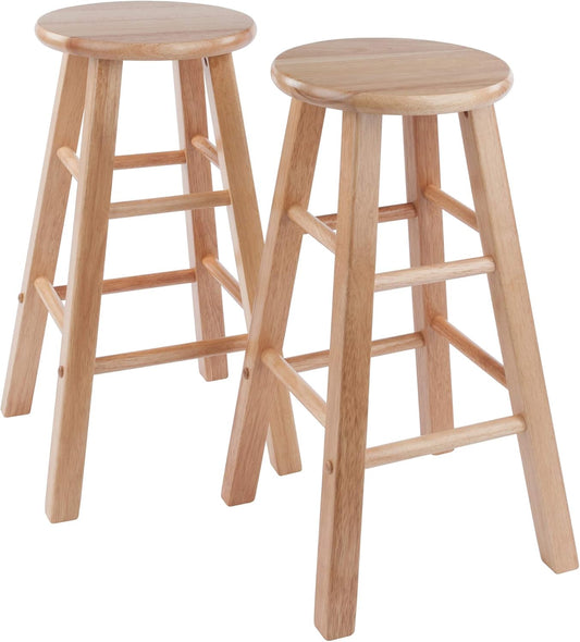 Winsome Element 2-Piece 24In Counter Stool Set, Natural Finish, Solid Wood, Modern Design